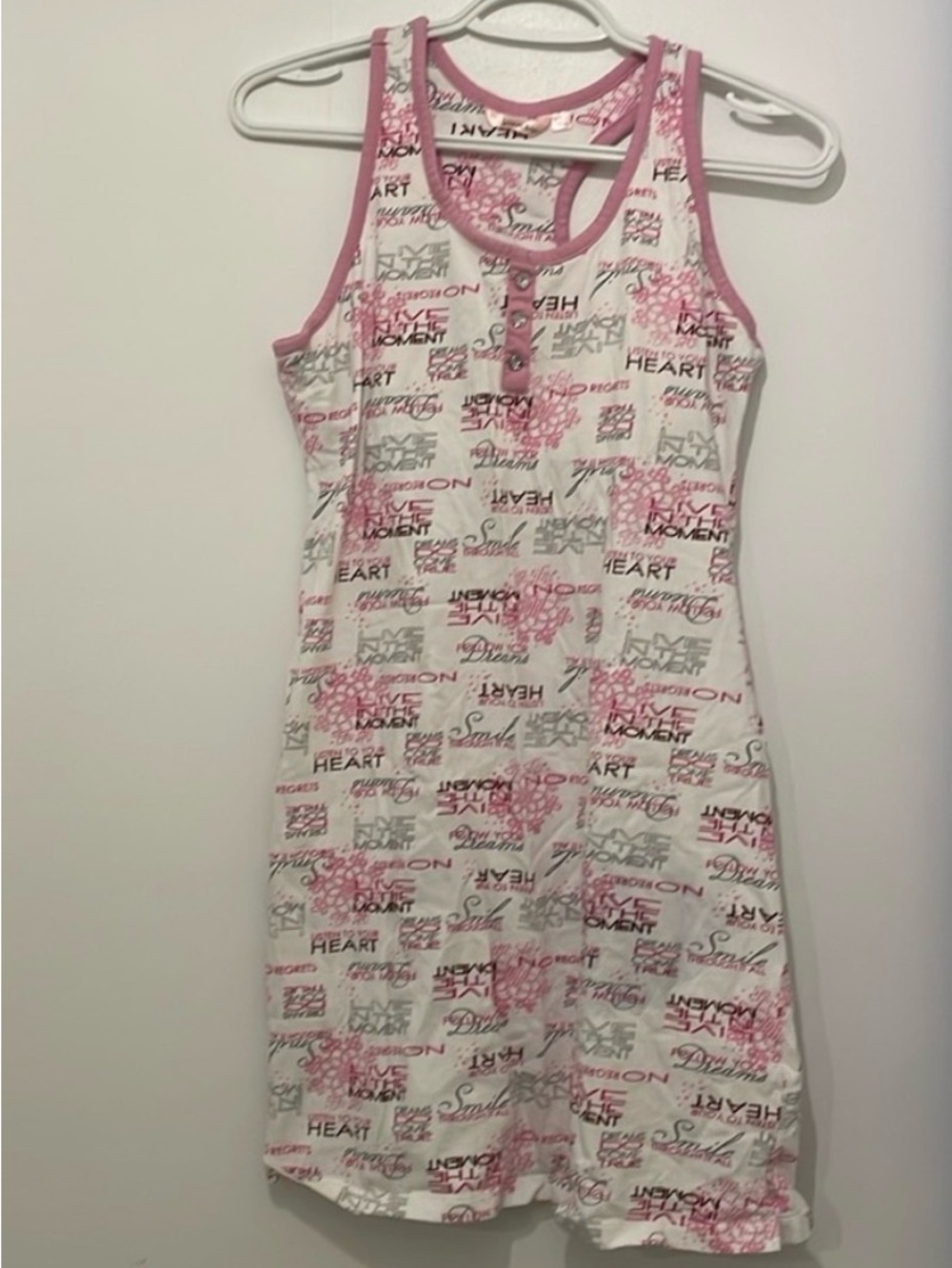 NWOT La Vie En Rose White and Pink Printed Tank Nightgown